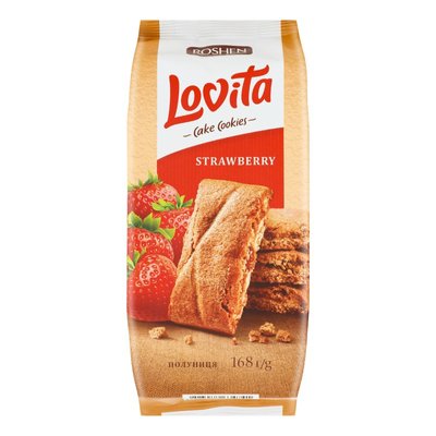 Печенье сдобное с клубничной начинкой Lovita Cake Cookies Roshen,168 г 3668140 фото