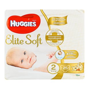 Підгузки для дітей 4-6 кг 2 Elite Soft Huggies, 25 шт/уп. 3190330 фото