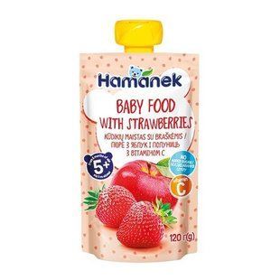 Пюре для детей от 5 мес фруктовое Яблоко-Клубника Hamanek, 120 г 3923080 фото