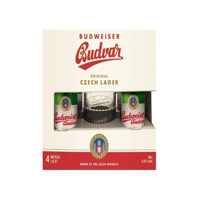 Подарочный набор пиво Будвайзер 4*0.5л стекло + кружка 0,5л Budweiser, шт 4223230 фото