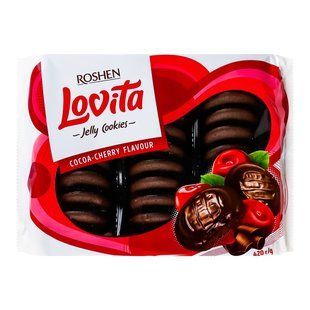 Печиво з желейною начинкою Cocoa-cherry Lovita Jelly Cookies Roshen, 420 г 3828590 фото