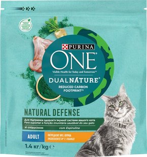 Корм сухий для котів з куркою DualNature Spirulina Purina One, 1.4 кг 3277280 фото