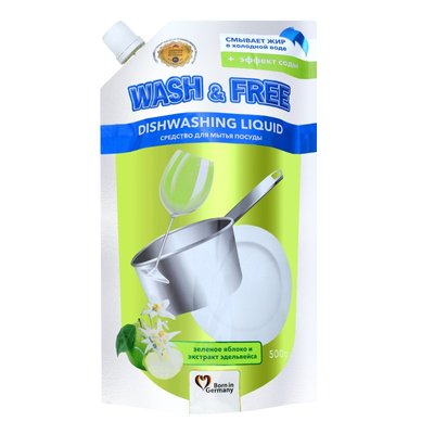 Засіб для миття посуду із зеленим яблуком Wash&Free, 500 мл 3840260 фото