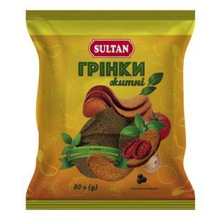 Грінки житні зі смаком в&rsquo;ялені томати Sultan, 80 г 4637340 фото