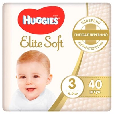 Підгузники для дітей 5-9кг 3 Elite Soft Huggies 40шт 3398020 фото
