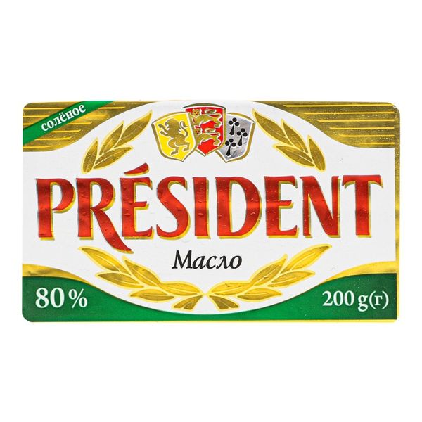 Масло кислосливочное 80% соленое President, 200 г 966040 фото