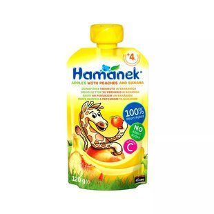 Пюре для детей от 4мес из яблок персиков и бананов с витамином С Hamanek д/п 120г 3923070 фото