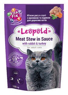 Корм для котів у соусі з кроликом та індичкою М'ясний корм Рагу Leopold, 100 г 3427270 фото